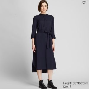 Uniqlo Rayon Midi Button Up Shirtdress Navy Rayon